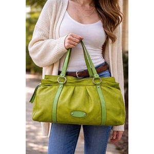 Cristina Italy Green Pebbled Leather Shoulder Bag Large Tote Slouchy Boho